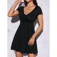 thumbnail image 5 of Women'S Short Sleeves Drawstring Front Ruched Short Dress V Neck A Line Tshirt Dresses Black S, 5 of 9