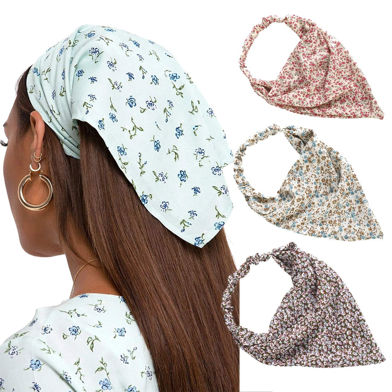 School Gingham Headband Bandana Hairband Headscarf Scarf Hair Tie Band Fabric 