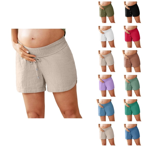 Maternity Shorts for Women Summer Elastic Waist Wide Straight Leg Relaxed Fit Casual Pregnancy Shorts with Pockets