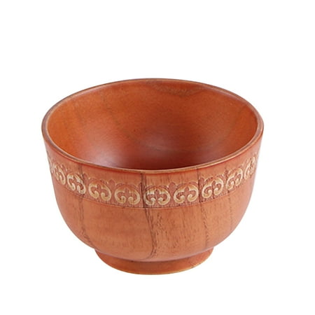 

Japanese Style Wooden Rice Bowl Household Salad Cup Wood Soup Bowl for Dinner Kids Dessert - Size M