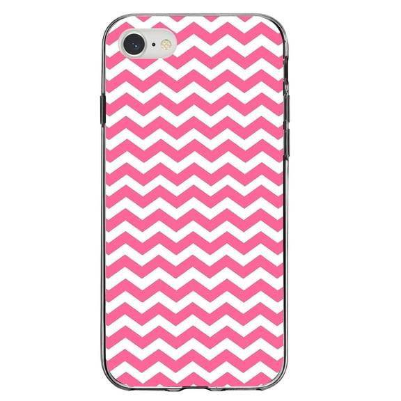 DistinctInk Clear Shockproof Hybrid Case for iPhone 7 8 SE (2020 Model) 4.7" Screen TPU Bumper Acrylic Back Tempered Glass Screen Protector - Pink White Chevron Stripes Wave - Chevron Stripes Pattern