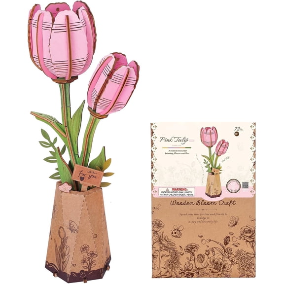 Robotime Pink Tulip 3D Wooden Puzzles 72 Pieces