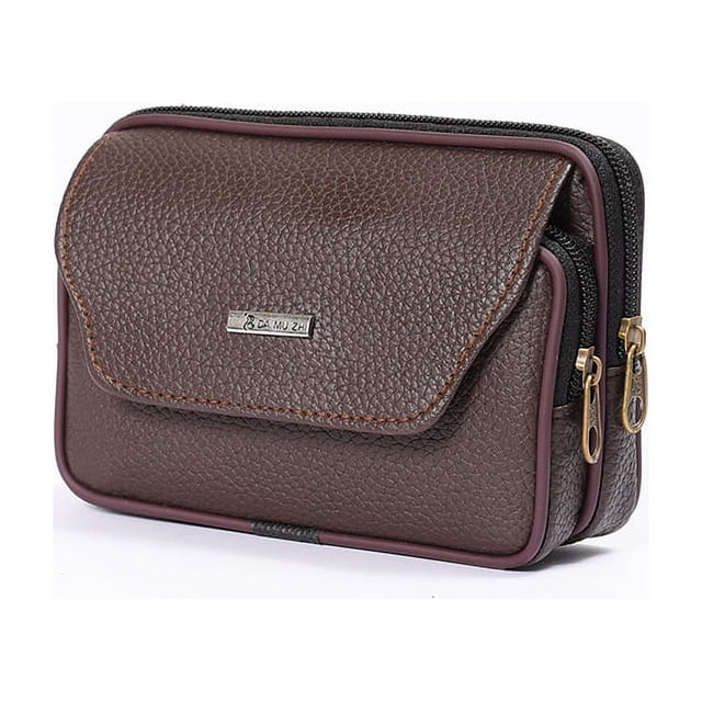 Riñonera de cuero para hombre, cartera vertical de moda para hombre de mediana edad y mayores, riñonera de piel de vaca para teléfono móvil al aire libre