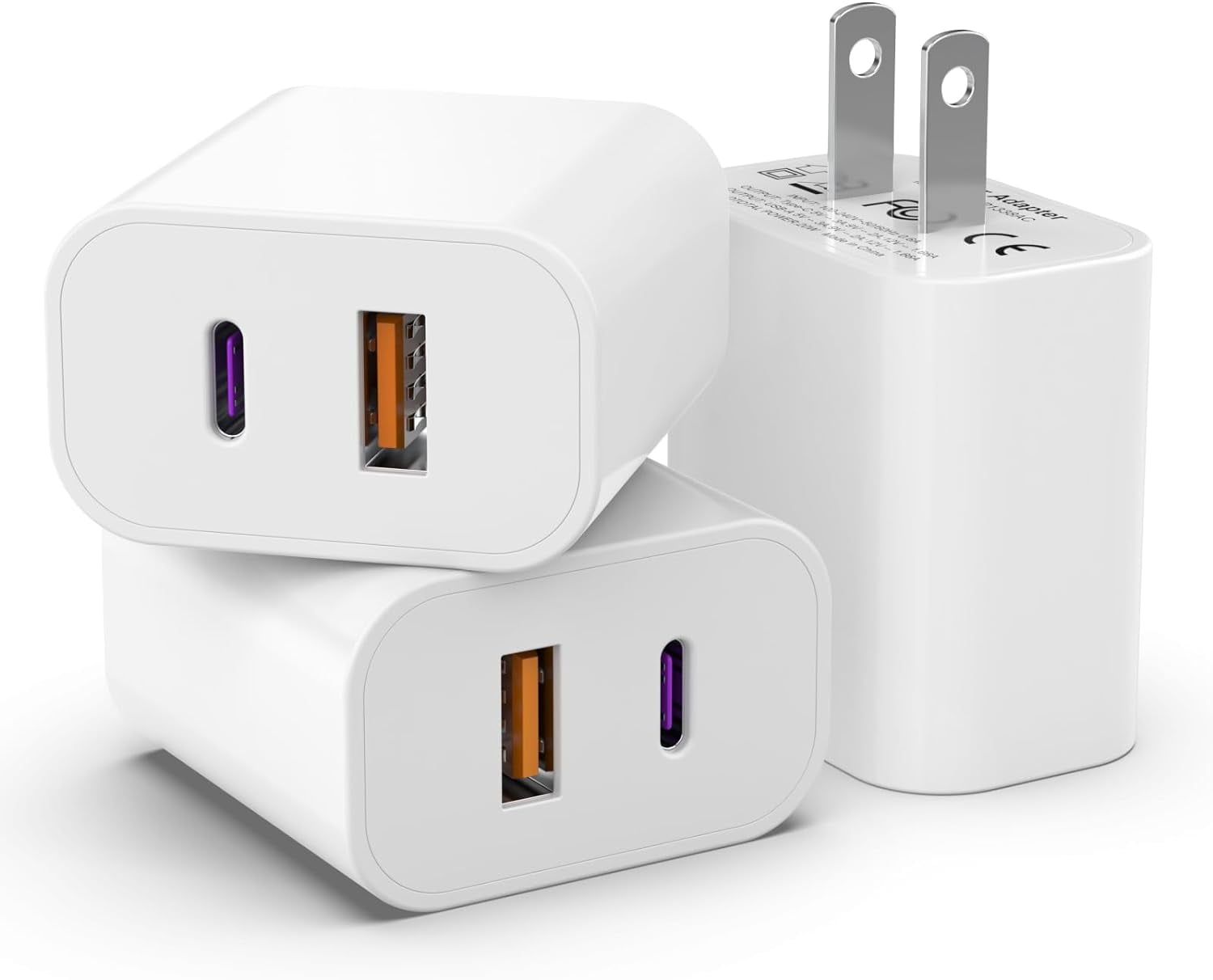 RGHJAR-3 Pack i Phone 17 16 15 14 USB C Charger Block, 20W Dual Port QC + PD 3.0 Power Adapter Wall Charger, Double Fast Plug Charging Brick for i Phone 17/17 Pro/16/15/14/X, Samsung Galaxy - White