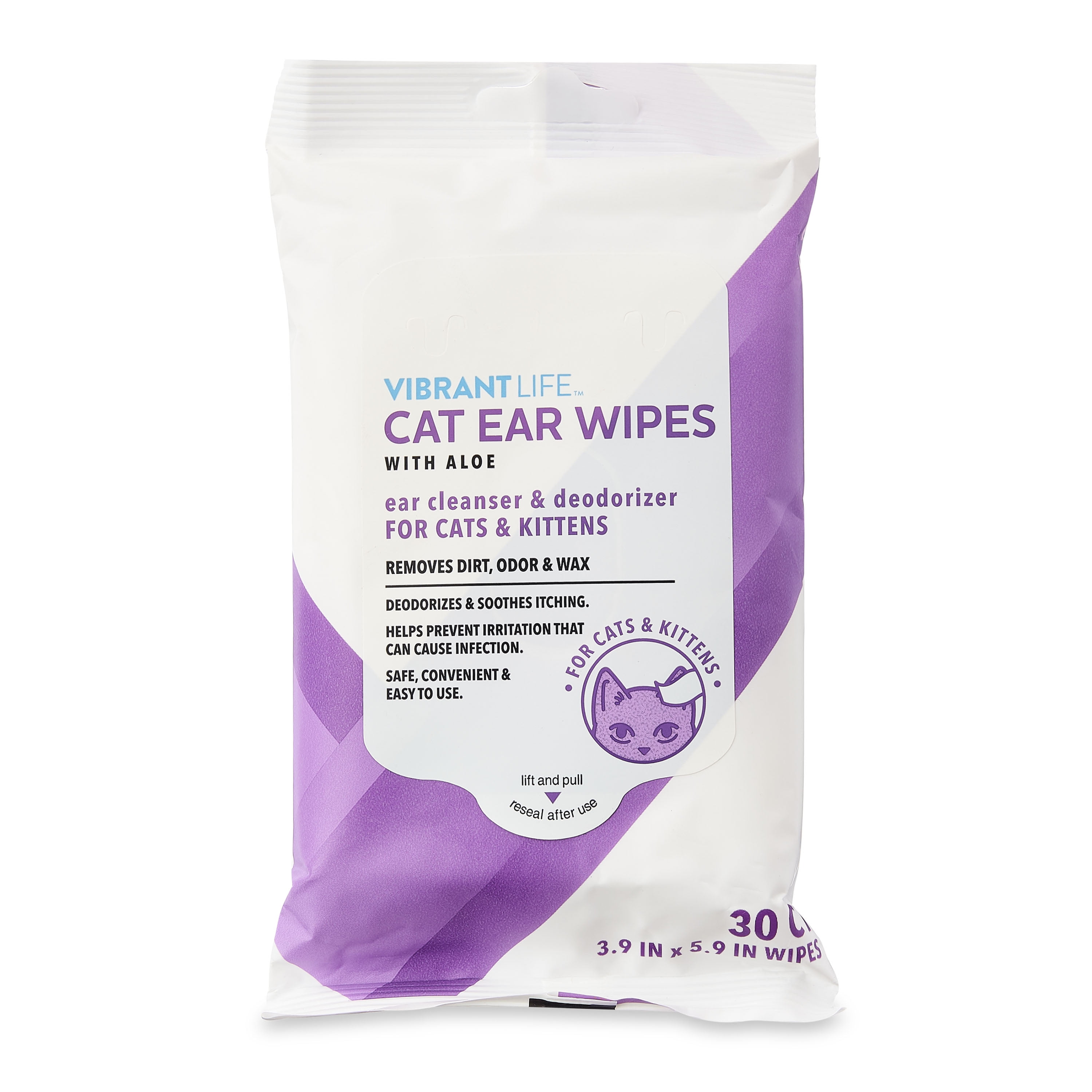 Vibrant Life Cat Ear Wipes with Aloe, 30 Count