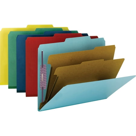 Smead Folder Divider - Smead, SMD14025, SafeSHIELD Fasteners 2 Divider Classification Folders, 10 / Box, Blue,Bright Red,Dark Blue,Green,Yellow