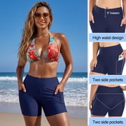 OCEAN BLUES Women’s High Waisted Swimming Causal Beach Board Shorts with Pockets