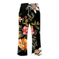 thumbnail image 2 of Lightweight Summer Trousers Women Ladies Cotton Linen Boho Trousers with Pocket Floral Printed Cropped Pants Elastic Waisted Wide Leg Trousers Vintage Ethnic Trousers Hippie Palazzo Pants, 2 of 4
