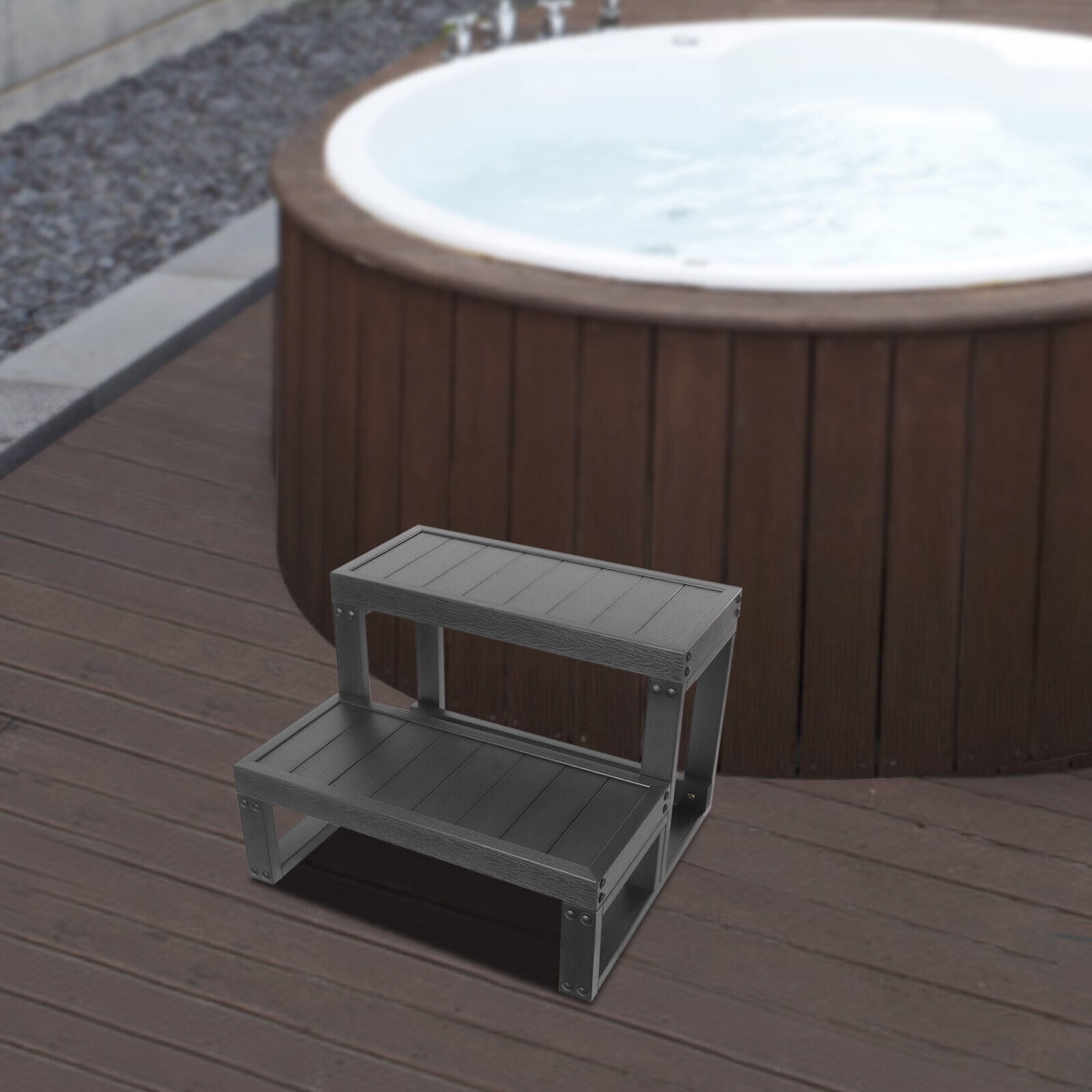 Black 2 Steps Slip-Resistant Patio Spa Hot Tub Step Stairs Portable Universal
