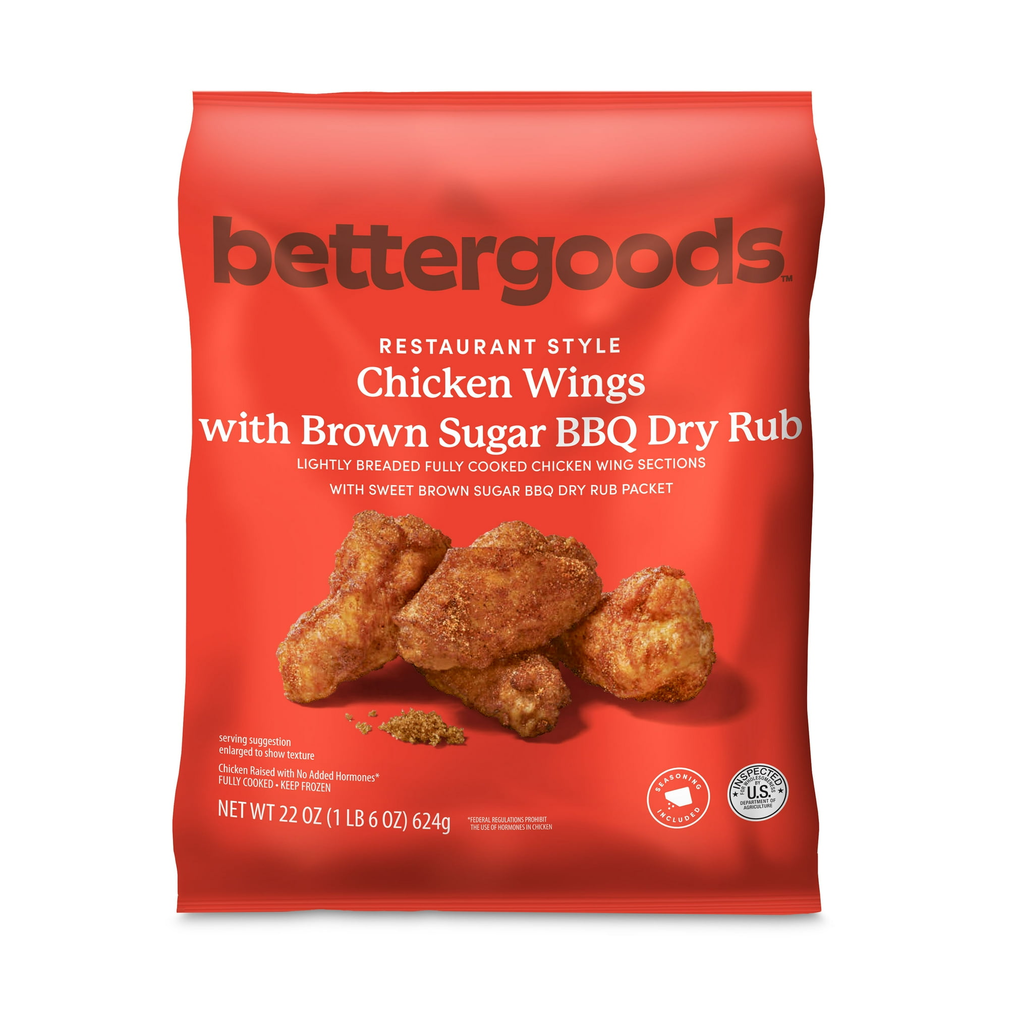 bettergoods Chicken Wings with Brown Sugar BBQ Dry Rub, 22 oz (Frozen)