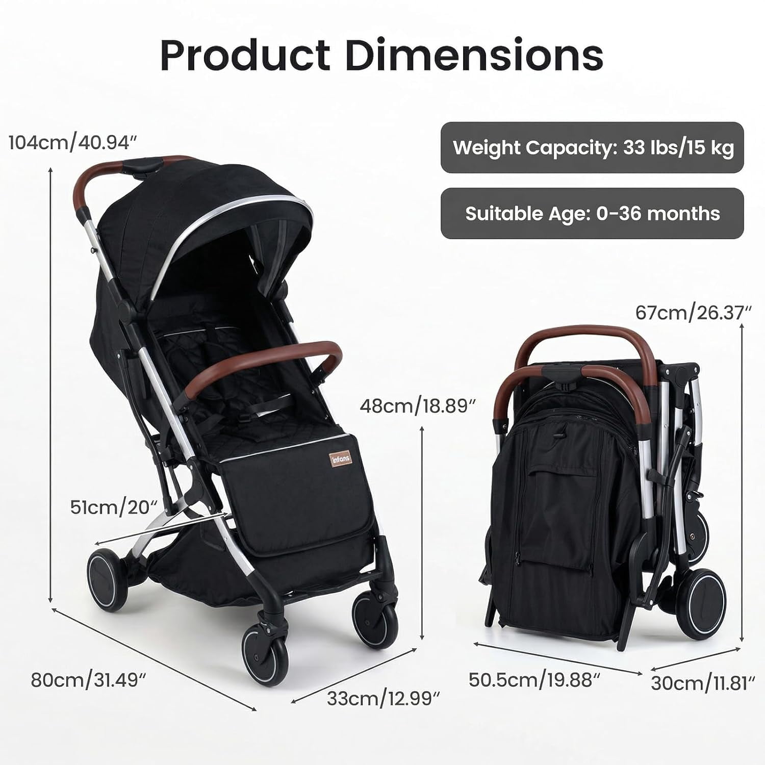 INFANS Travel Stroller, Lightweight Compact Baby Stroller for Airplane with One-Hand Fold, Multi-Position Recline, Canopy, 4 Wheel Suspension, Storage Basket