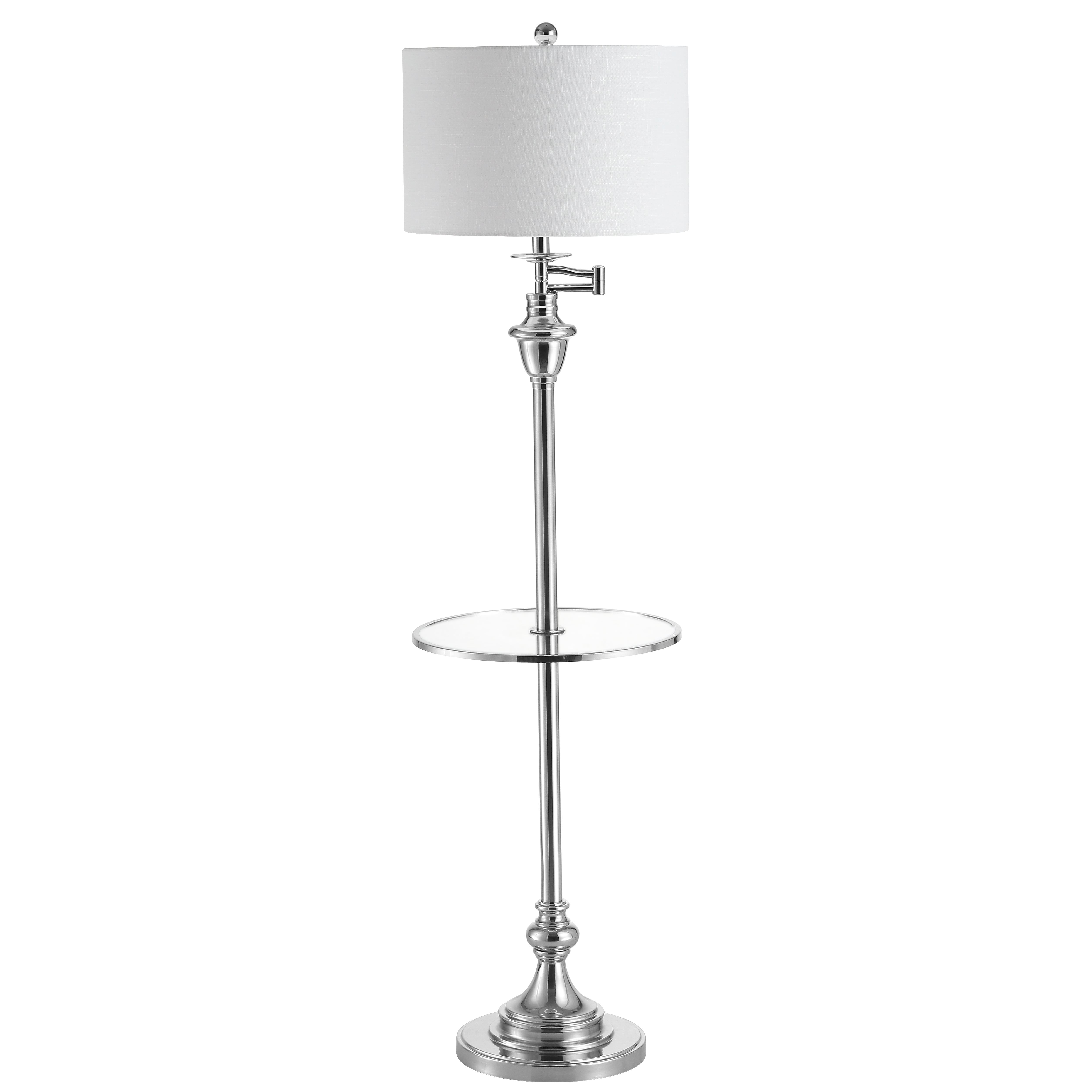 JONATHAN Y Cora 60" Metal/Glass LED Side Table and Floor Lamp, Chrome, JYL3055B