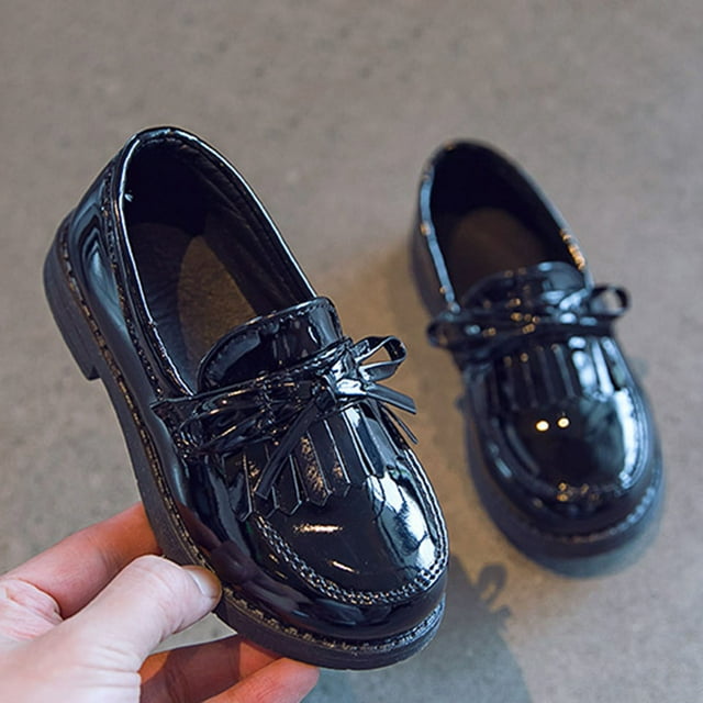 hengsof Girls Formal Shoes Princess Flats Bow Low Heels Princess Shoes Spring And Summer Leather Shoes School Uniform Shoes Princess Performance Shoes