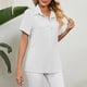 thumbnail image 4 of Camisa casual transpirable de manga corta de color puro con botones para mujer para trabajar, 4 of 7