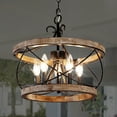 thumbnail image 5 of Bella Depot 15.7“ Rustic Chandelier 5-light Distressed Wood Farmhouse Pendant Lighting with Adjustable Metal Chain for Kitchen Island and Hallway, 5 of 8