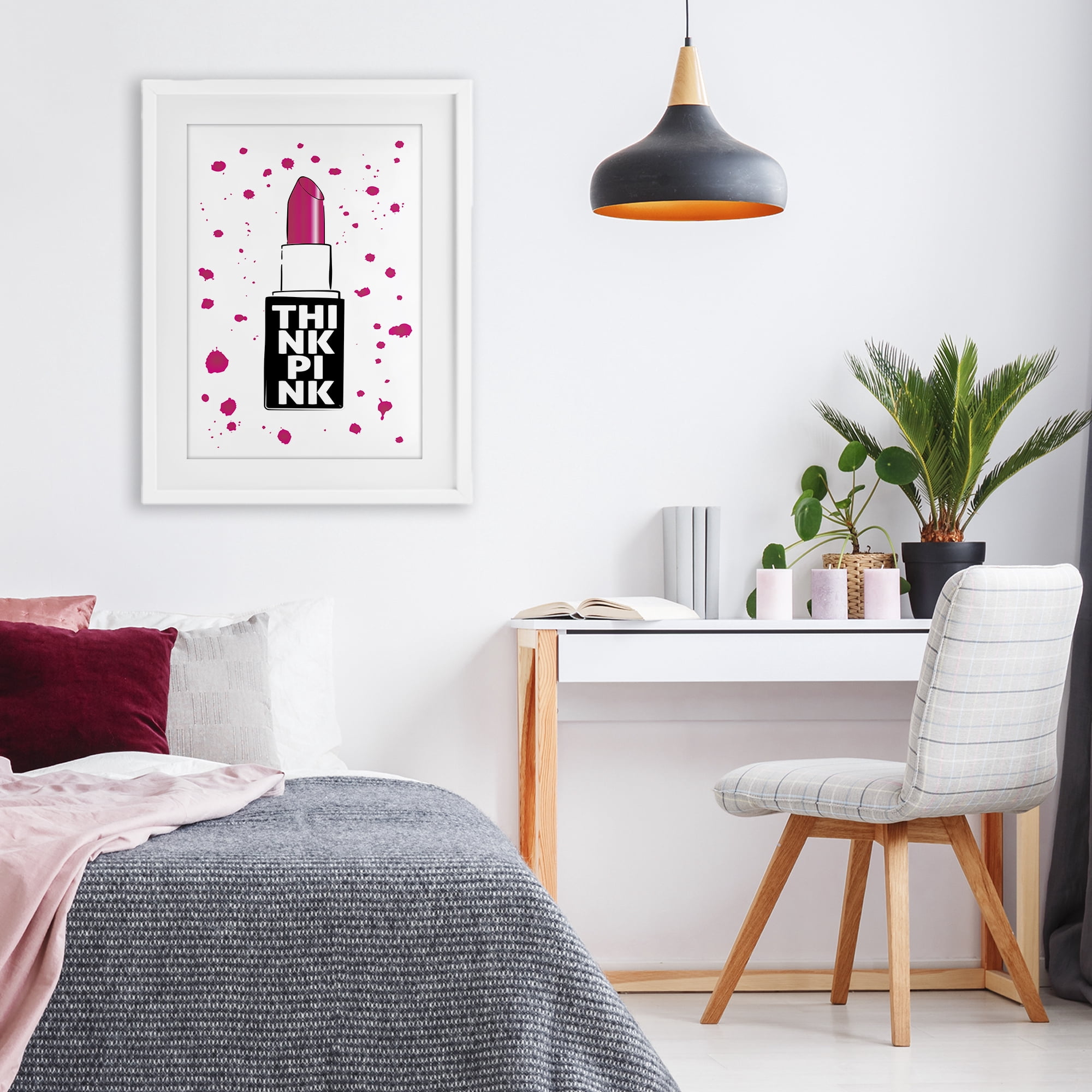 Stupell Industries Think Pink Lipstick White Framed Print Under Glass, design by Martina Pavlova