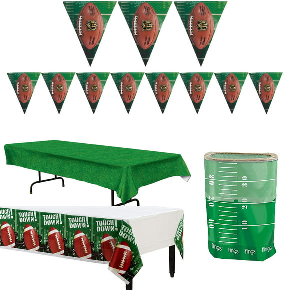 Football Football Tailgate Party Supply Decoration Pack, 4pc, Green White Brown