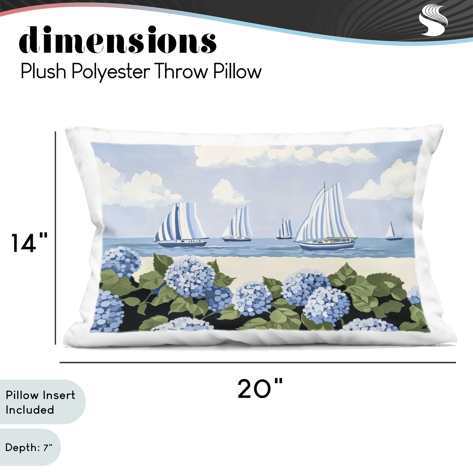 Stupell Industries Striped Sails & Seaside Hydrangeas Decorative Printed Throw Pillow, design by Sisi and Seb, 14 x 7 x 20