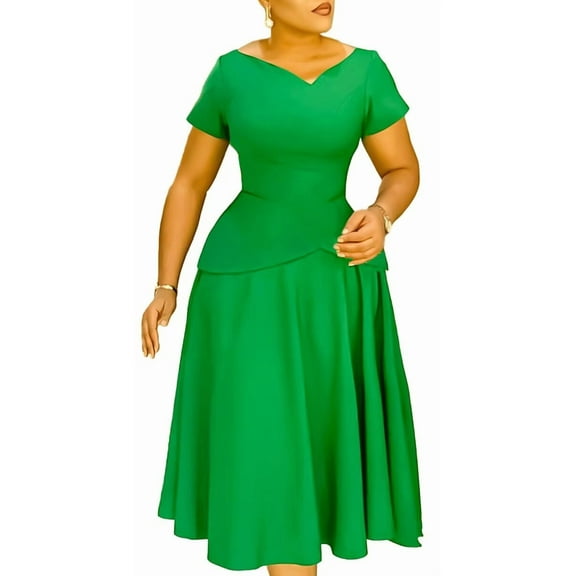 Women's Wrap Wedding Guest Dress Smocked Elastic Waist Pleated A-line Mini Dress