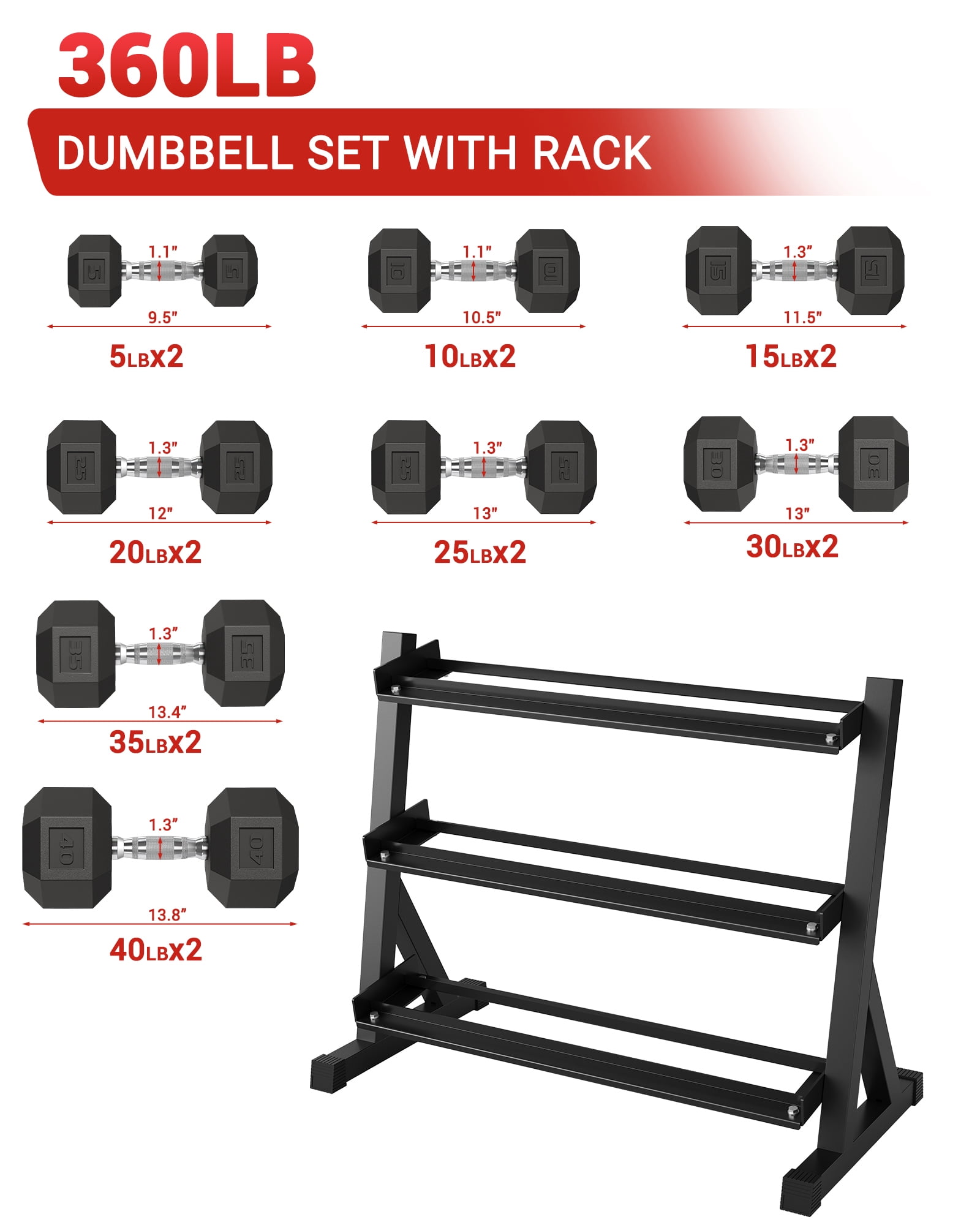 Volkmi 3 Tier Dumbbell Rack Stand, Carbon Steel Weight Storage Rack for Dumbbell Set, 1000 lb Capacity, Black Finish, Angled Shelves for Home Gym, Garage, and Commercial Use