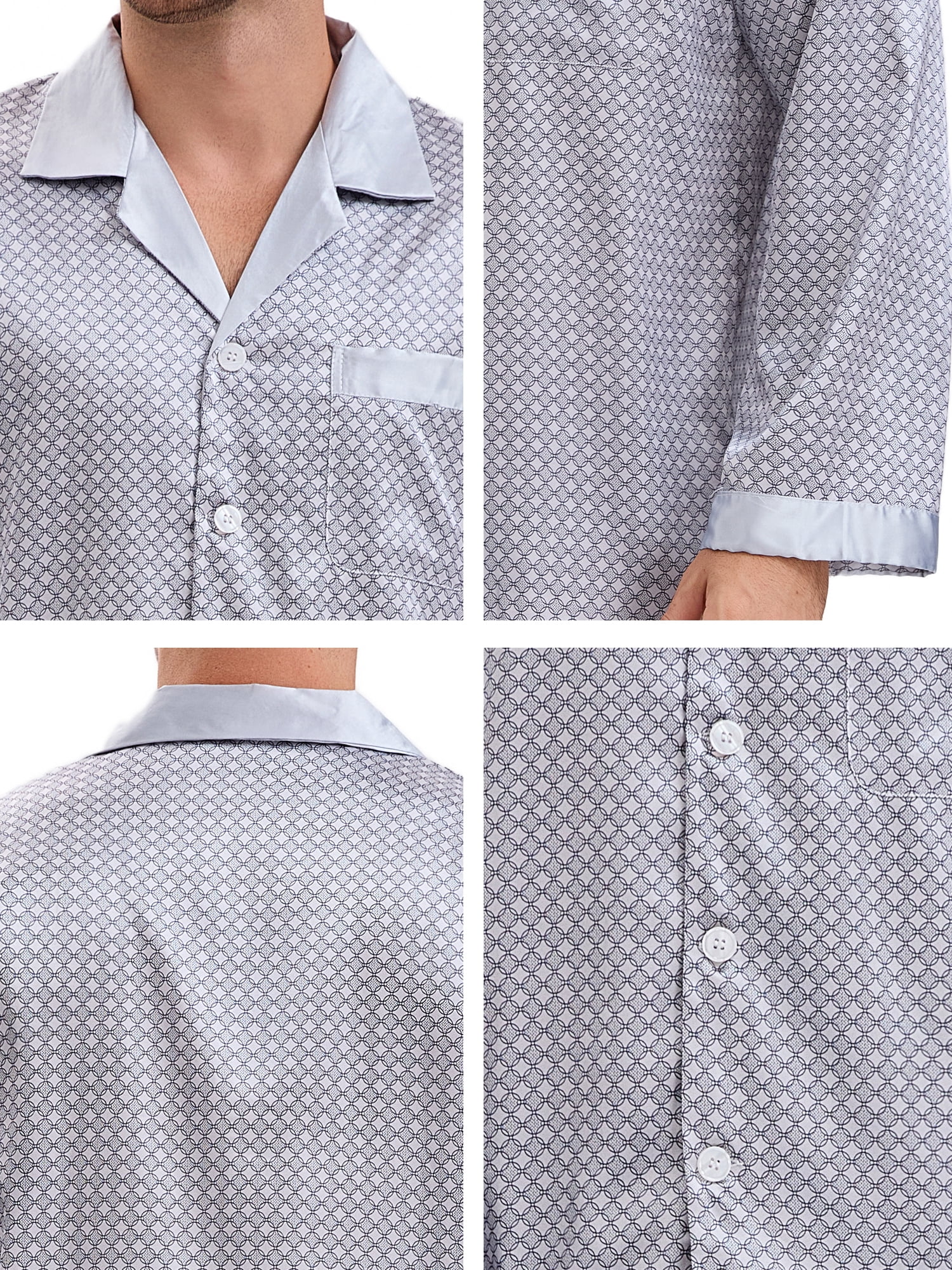 DARING DIVA Men's 2-Piece Button Down Printing Sleepshirt Pajamas Set L Silver Gray