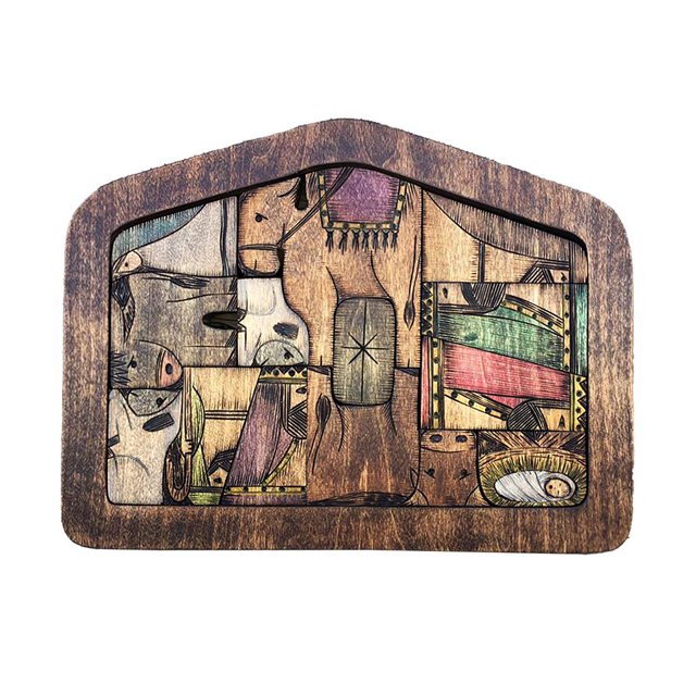 Rompecabezas De La Natividad Diseño Quemado De Madera Adorno Del Rompecabezas De Jesús Decoración Tridimensional De La Natividad La Escultura El Hogar Día De Navidad Celebración Festiva Vogacara FN002392-00