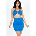 thumbnail image 6 of Chic Solid Crisscross Halter Top with Ruched Mini Skirt Ensemble, 6 of 10