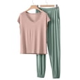 thumbnail image 3 of Posijego Two Piece Pajama Sets for Women Summer V Neck Short Sleeve Causal Shirt Jogger Pants Sleepwear Set with Pockets, 3 of 6