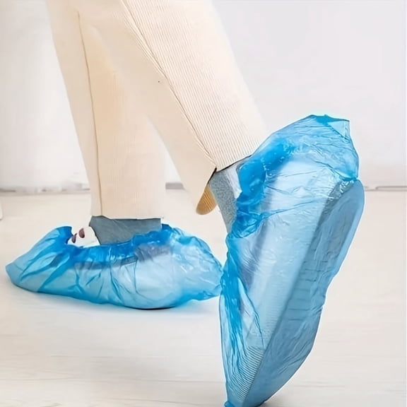 Disposable Shoe Covers 100 PCS, Waterproof Shoe Covers with Elastic Opening, Non Slip Protective Shoe Covers for Home, Office, Cleaning, Hospital, Laboratory, Floor Protection