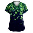 thumbnail image 2 of Print Scrub Tops Women Irish Shamrock Printed V Neck Breathable T-Shirts Short Sleeve Professionals Soft Stretch St. Patrick's Day Workwear Shirt with Pockets fluorescent green 4X-Large, 2 of 4