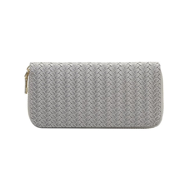 Cartera para mujer Embrague con cremallera de longitud media Moda europea y americana Comercio exterior Monedero tejido de cuero de pu Monedero, Gris, 19 * 9.5 cm