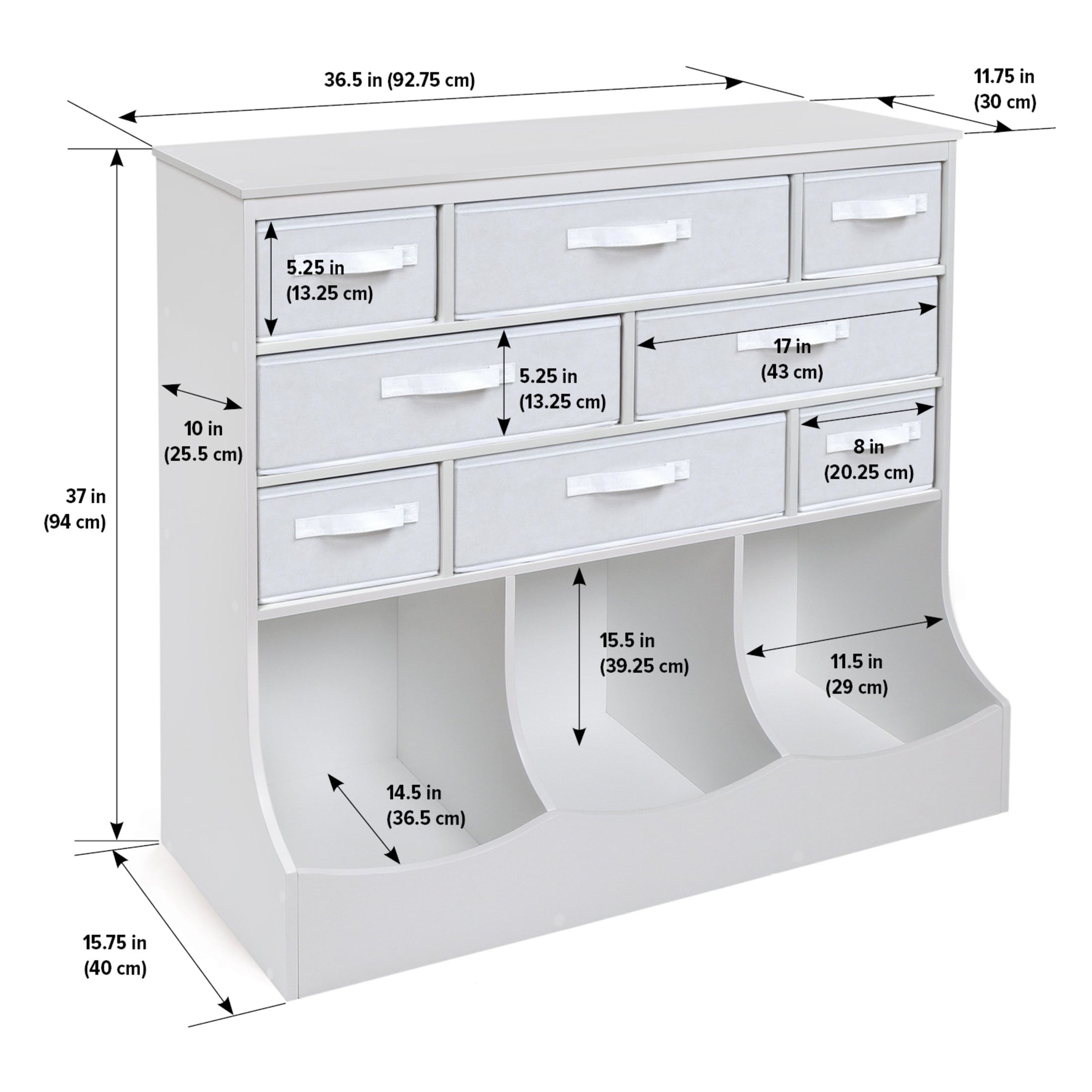 Badger Basket Children's Wooden Storage Station with Eight Baskets 51 gal Toy Storage Cube, White