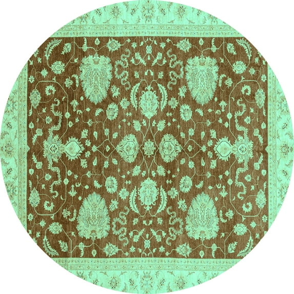 Ahgly Company Indoor Round Oriental Turquoise Blue Traditional Area Rugs, 6' Round