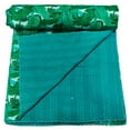 thumbnail image 4 of Handmade Cotton Kantha Quilt, Green Tropical Leaf Pattern Design Kantha Gudri,Bedspread,Bedsheet,Throw Blanket Size ( Single 60" x 90" ), 4 of 5
