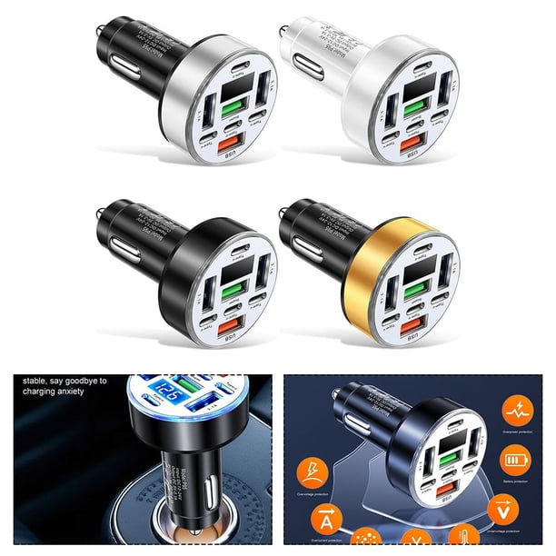 Chargeur Rapide Multifonction pour Voiture 40 W avec Huit Sorties et Lecture de la Tension