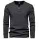 thumbnail image 1 of Camiseta informal de manga larga con cuello en V para hombre: color liso, poliéster, para uso diario, fácil de combinar con vaqueros - L-XXXXXL, 1 of 1
