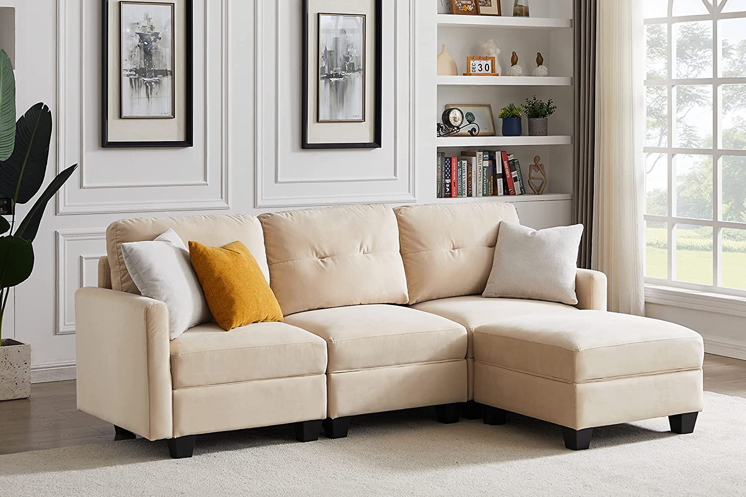 Holaki Modular Sectional Sofa,90" Velvet Storage Seat Sectional Sofa