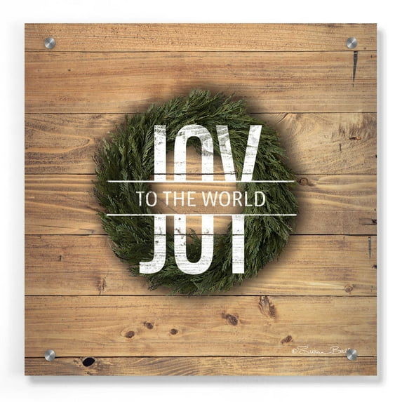 Epic Art 'Joy to the World with Wreath' by Susan Ball, Acrylic Glass Wall Art, 36"x36"