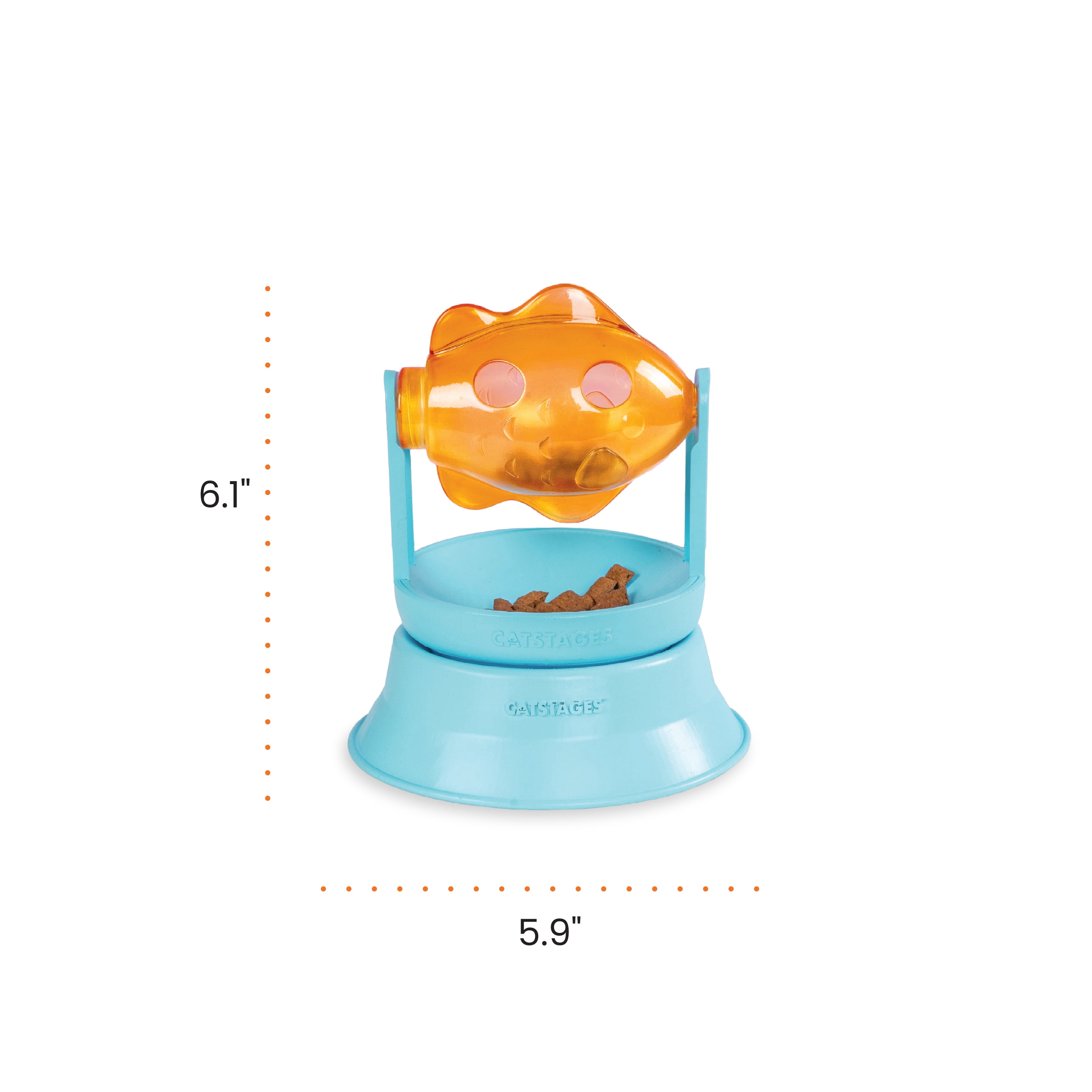 Catstages 2-in-1 Spinning Fish Treat Dispenser Cat Toy – Interactive Puzzle Feeder & Cat Ball Track Add-On, Blue