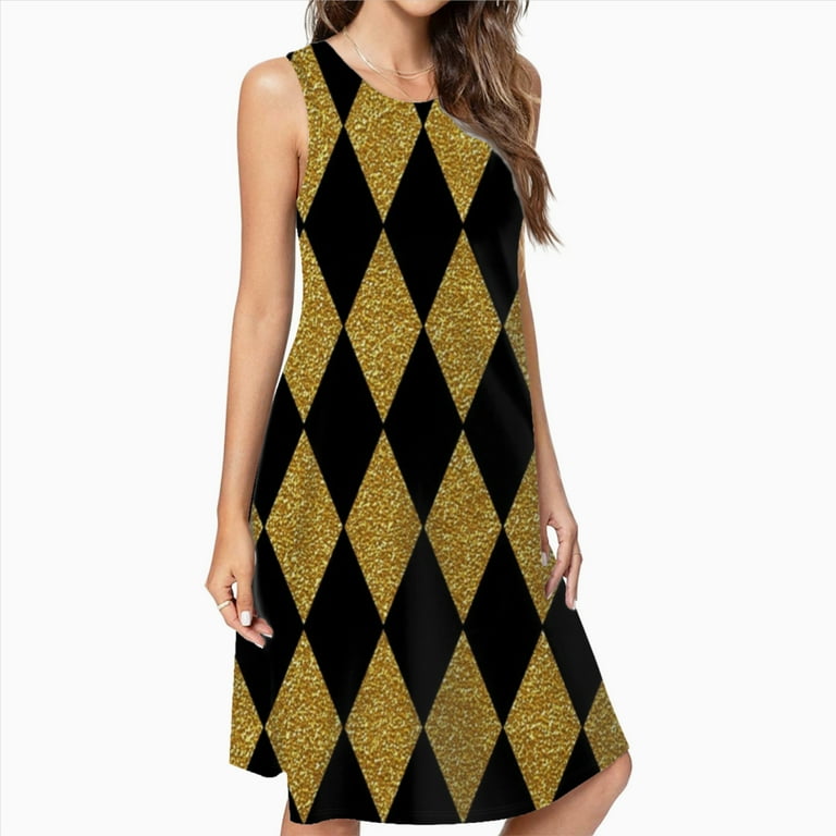Black And Gold Harlequin Dress Elegant Party Dresses Evening Dresses Women  Dress Sleeveless Dress Ladies Dresses - Walmart.com
