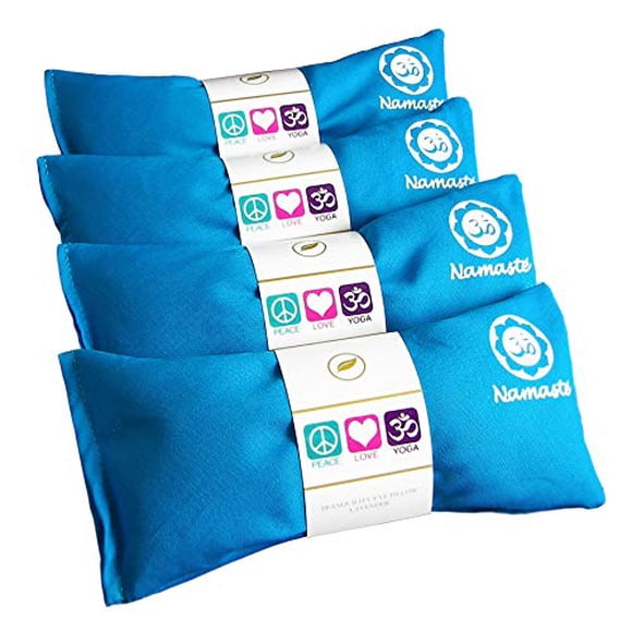 Happy Wraps Namaste Lavender Yoga Eye Pillows - Hot Cold Aromatherapy for Stress, Meditation, Spa, Relaxation Gifts - Set of 4 - Turquoise Cotton