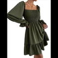 thumbnail image 3 of Vestido Mini de Fiesta Fluido con Escote Cuadrado, Larga, Volantes y Farol para Mujer Verde L, 3 of 10