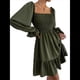 thumbnail image 3 of Vestido Mini de Fiesta Fluido con Escote Cuadrado, Larga, Volantes y Farol para Mujer Verde XXL, 3 of 10