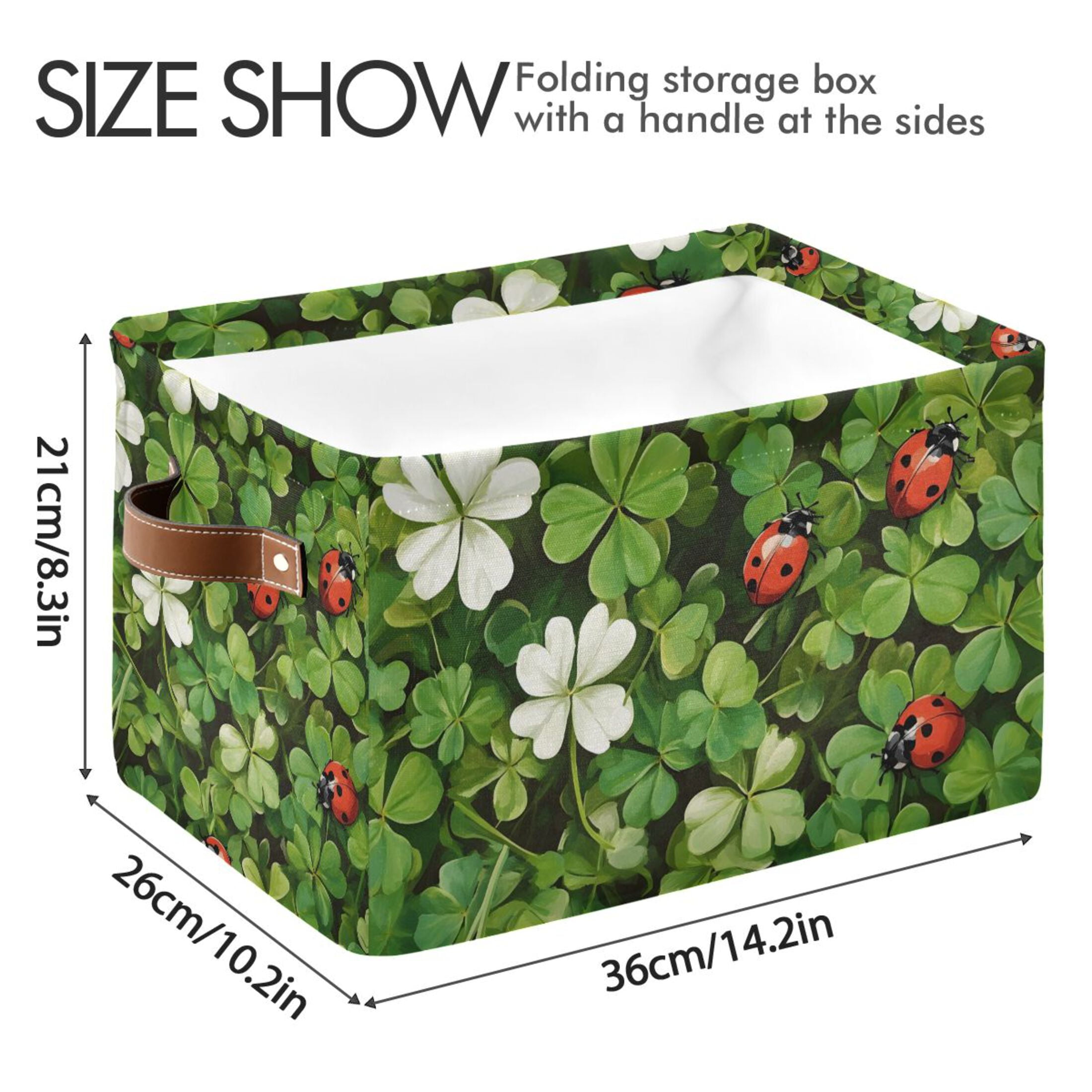 Ryvnso Ladybugs Clover Flowers Storage Basket Large Bin Foldable Boxes Toys Organizer 14.2x10.2x8.3in 2 PCs