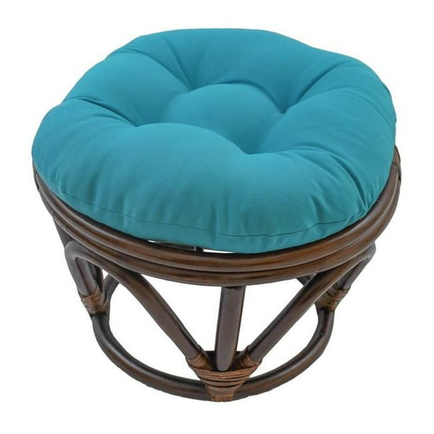International Caravan 3301TWAB Rattan Footstool with Twill Cushion, Aqua Blue