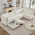 thumbnail image 5 of Corduroy Sectional Couch with Storage, U Shaped Sectional Sofa with Ottoman, Modular Sectional Couches for Living Room (Beige), 5 of 11