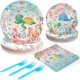 thumbnail image 1 of wonima02 96 Pcs Party Plates, Under the Sea Paper Plates and Napkins Party Supplies, Under the Sea Disposable Tableware Sets for Ocean Theme Birthday Baby Shower, Serve for 24 Guests, Light Blue, 1 of 1