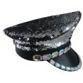 thumbnail image 4 of Nicky Bigs Novelties Iridescent Pride Military Sequins Studs Steampunk Music Festival Captain Hat, 4 of 5