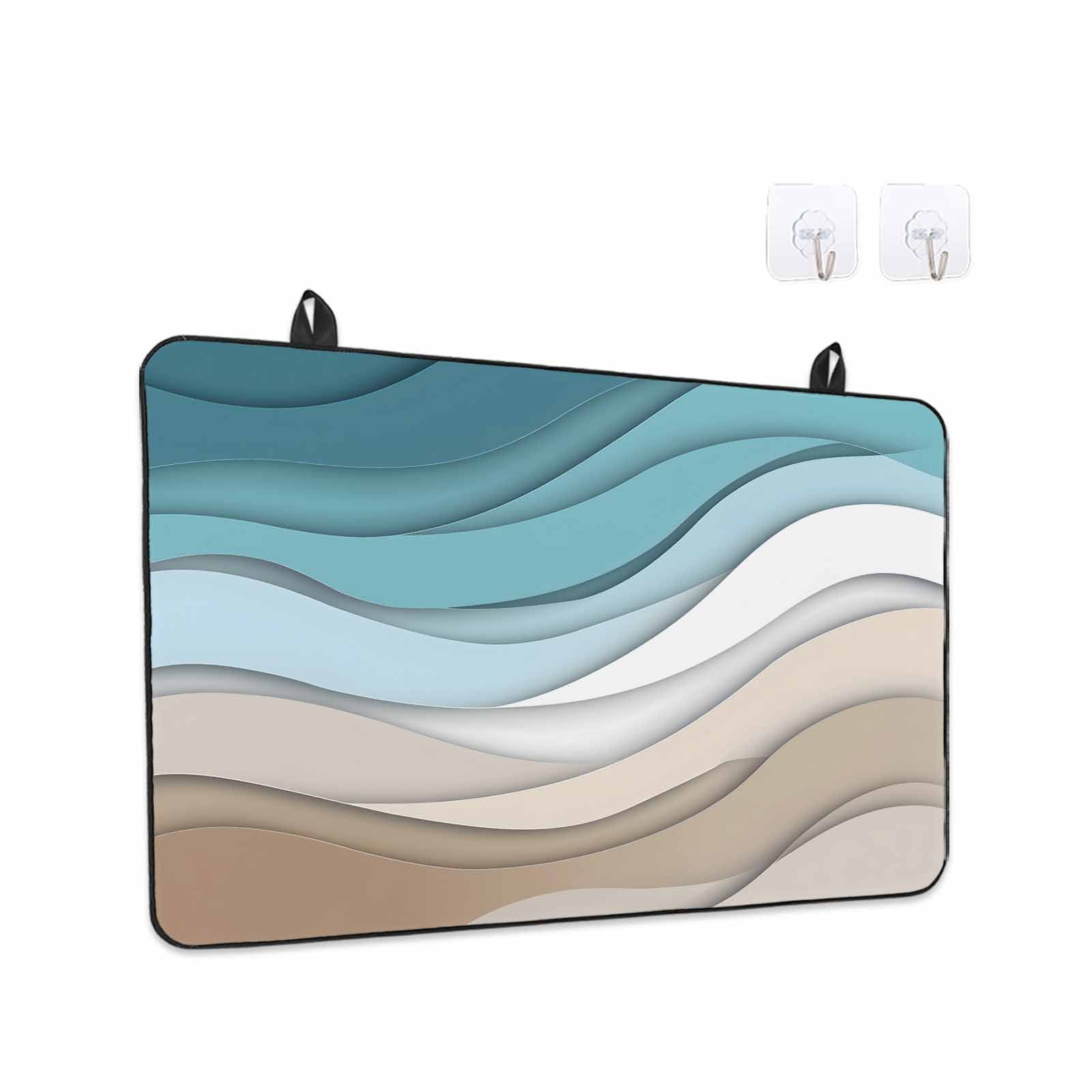 Turquoise Brown Stove Top Cover for Electric Stove, Heat-proof & Non Slip Glass Top Stove Cover Protector, Teal White Geometric Gradient Stripes Kitchen Flat Cooktop Rubber Mat 24x21 Inches