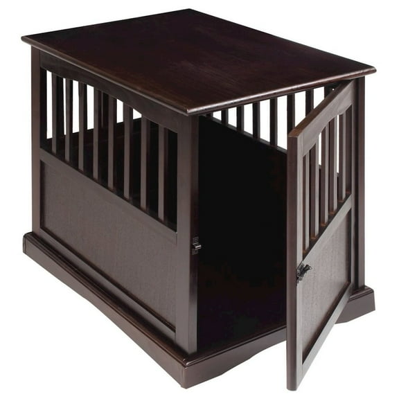 FurniFact Brown Dog Kennel Furniture with Gate, Solid Wood Dog Crate End Table